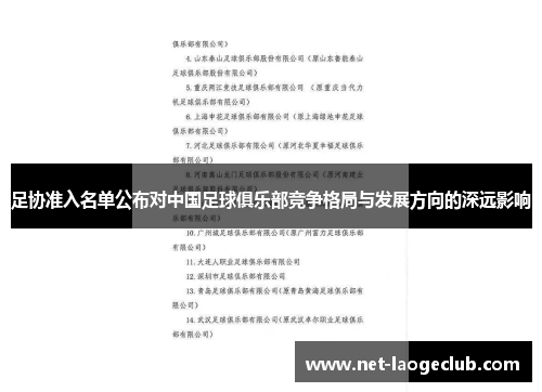 足协准入名单公布对中国足球俱乐部竞争格局与发展方向的深远影响